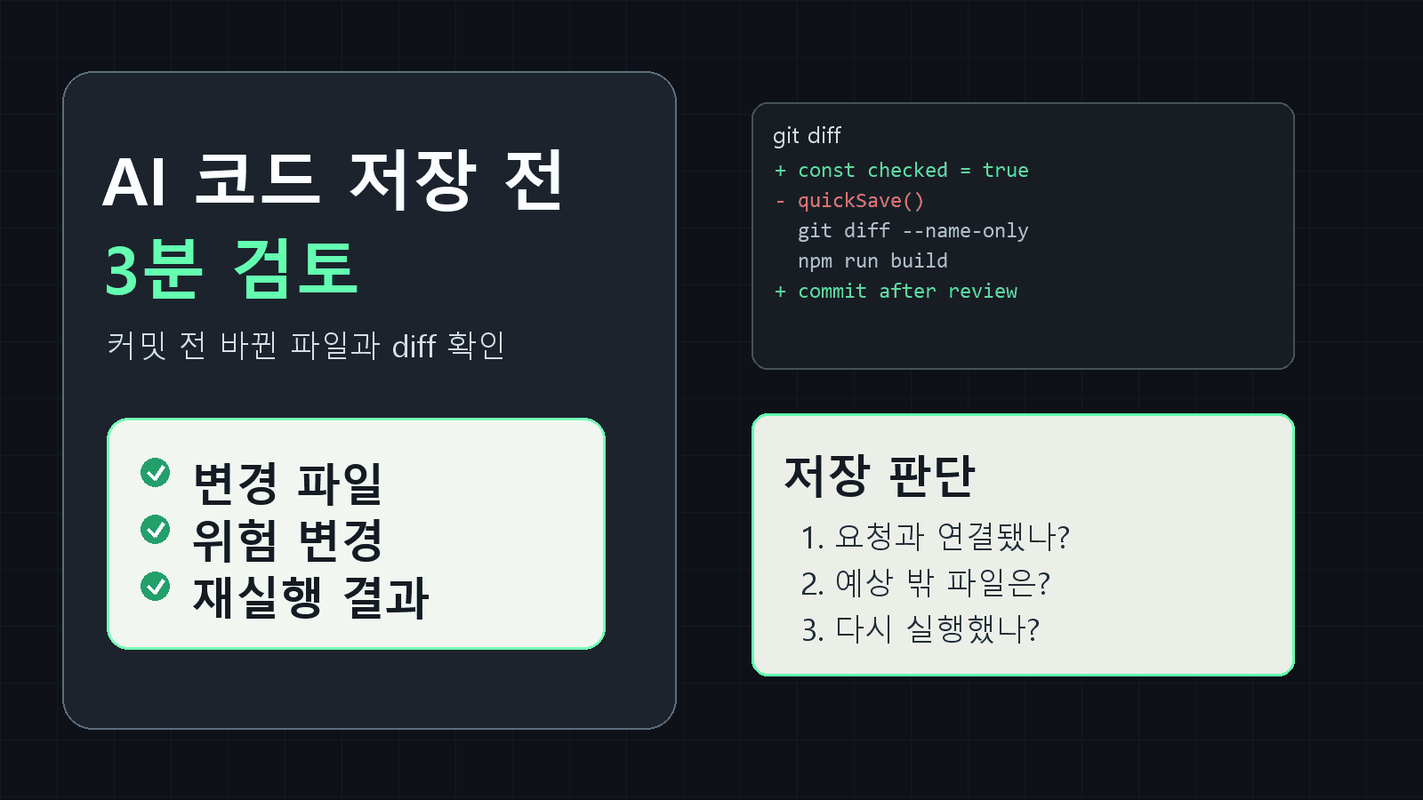 초보자가 AI 코드 저장 전 보는 3분 검토 7가지 대표 이미지