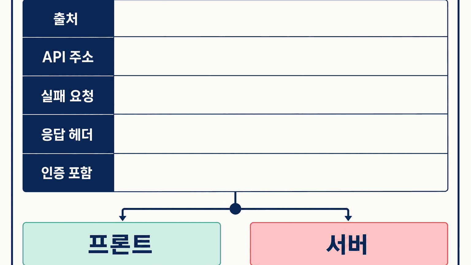 CORS 오류에서 출처, API 주소, 실패 요청, 응답 헤더, 인증 포함 여부를 기록하는 체크리스트