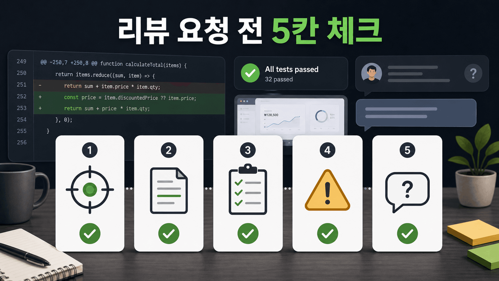 AI 코드 PR 리뷰 요청 전에 확인할 5칸 체크리스트 이미지