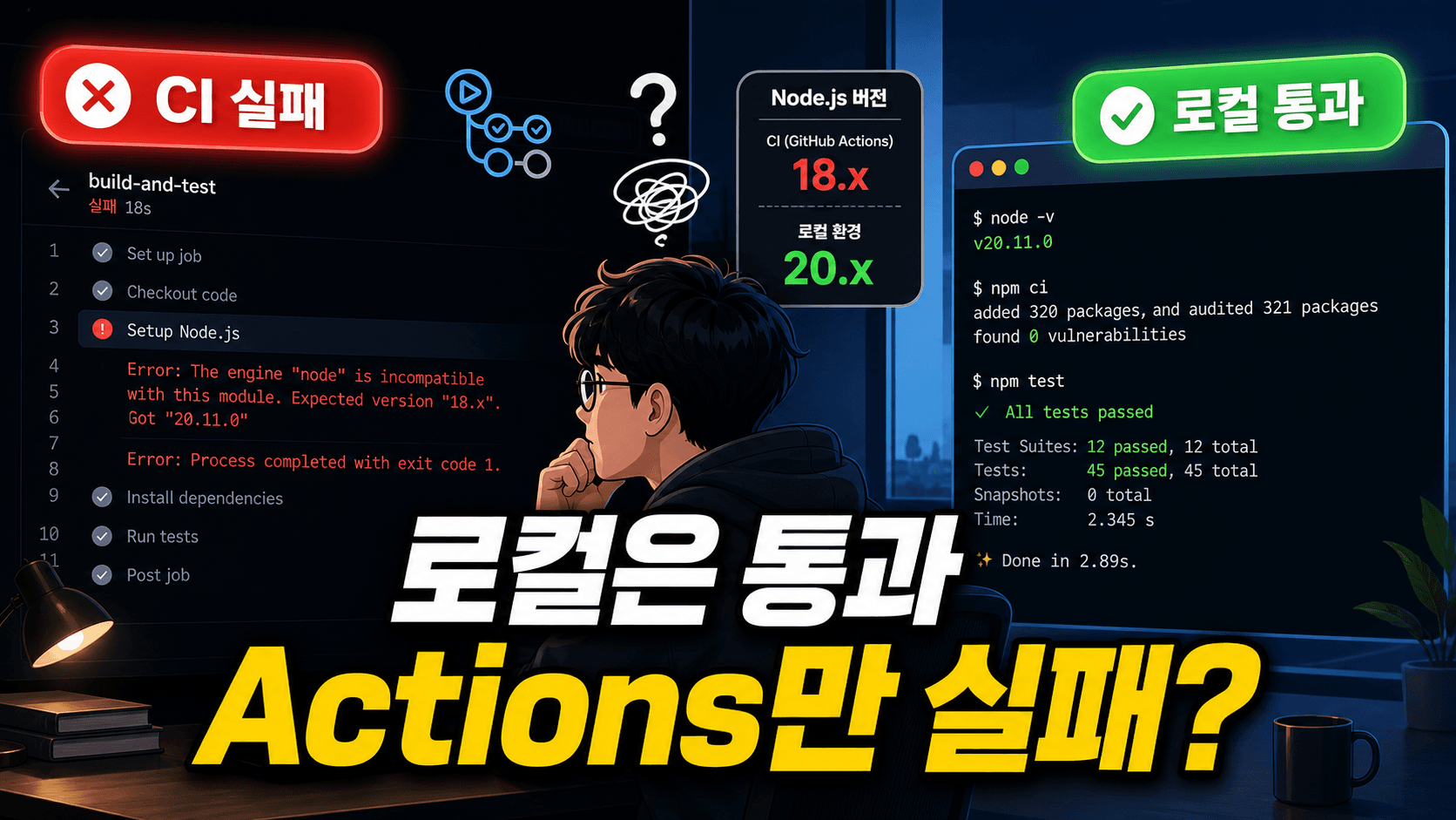 로컬은 통과하는데 Actions만 실패할 때, Node 18/20 차이로 CI 살리기