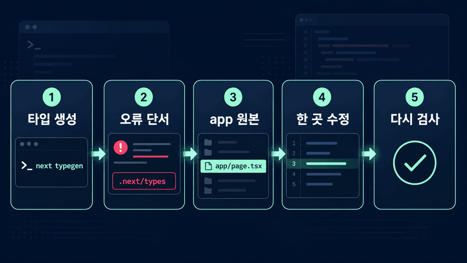 Next.js의 .next/types 오류를 typegen, 타입 단서, app 원본 라우트, 재검사 순서로 좁히는 체크리스트