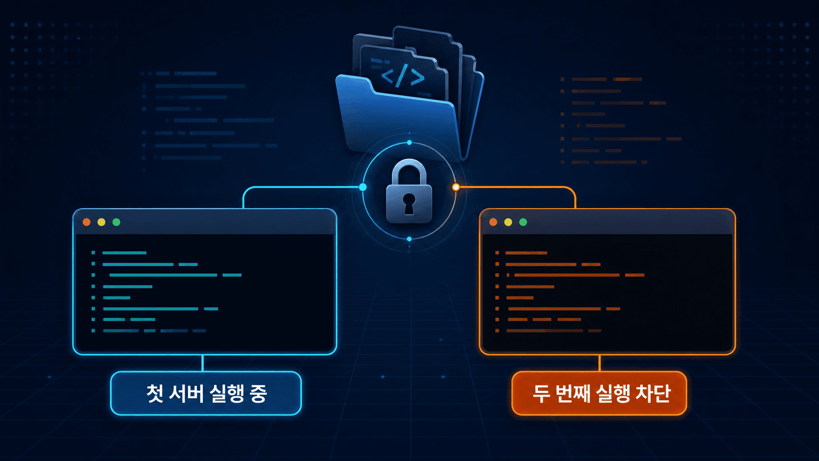 같은 Next.js 프로젝트를 두 터미널에서 실행해 두 번째 터미널에 잠금 오류가 나타난 상황