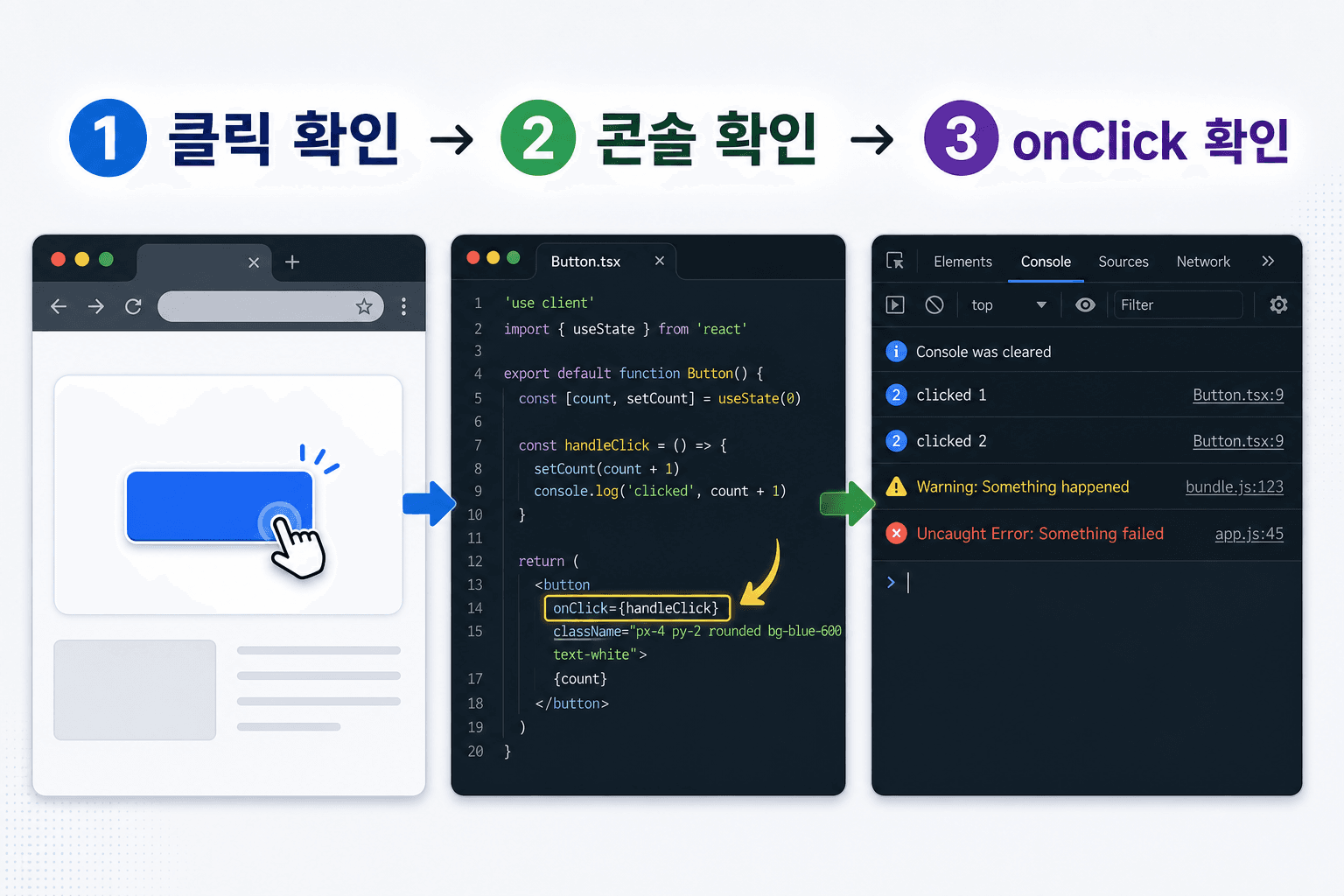 AI가 만든 버튼이 눌리지 않을 때 클릭, 콘솔, onClick 연결을 확인하는 흐름