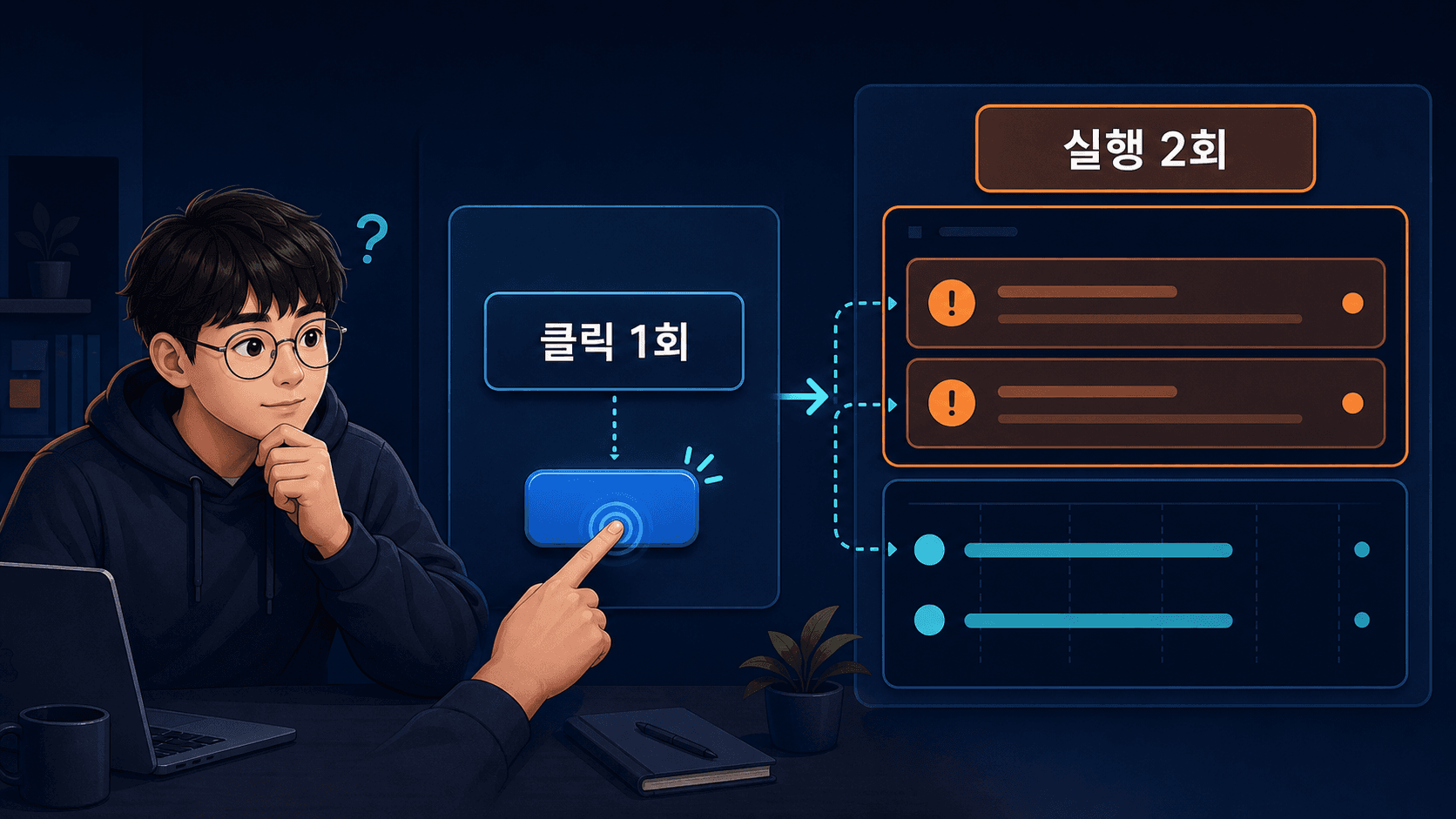 버튼 한 번을 눌렀지만 Console 로그와 Network 요청이 두 개 나타난 개발 화면
