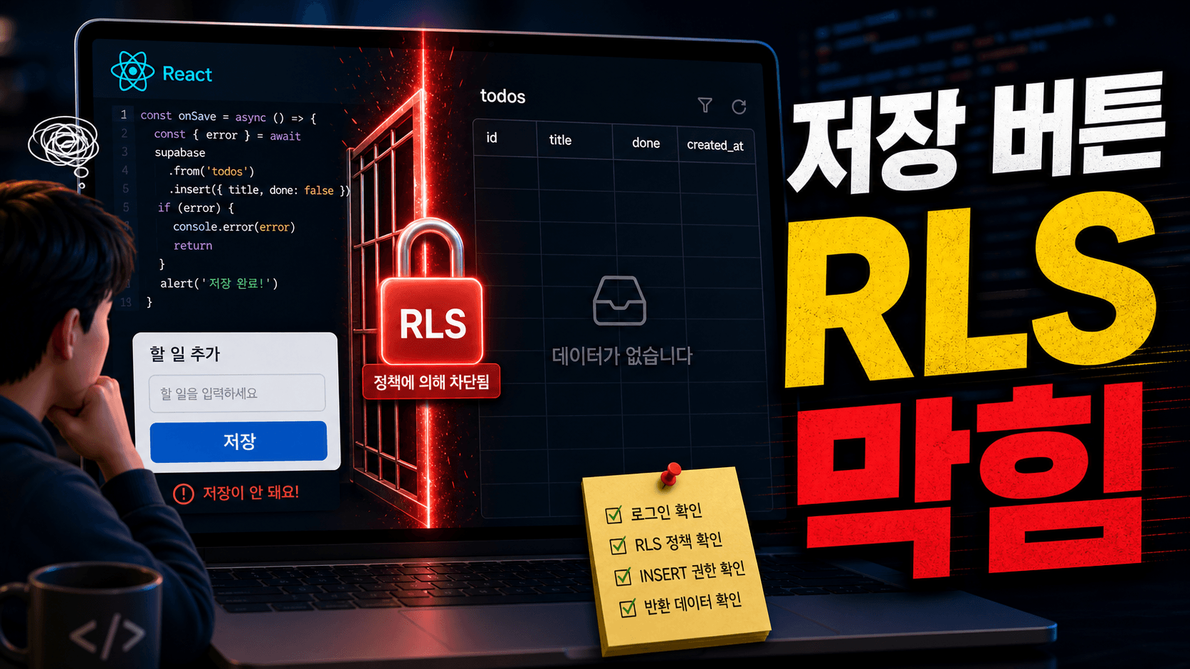 Supabase 저장 버튼이 먹통일 때, RLS를 7분 안에 확인하는 순서