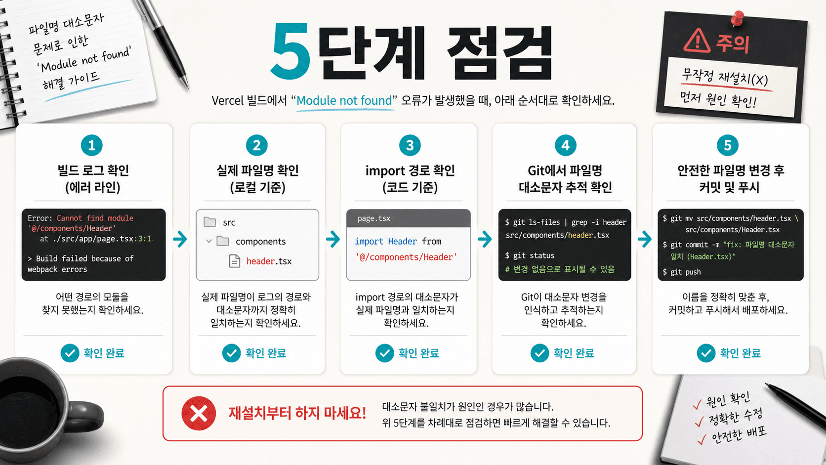 Vercel Module not found에서 재설치 전에 확인할 5단계 점검표